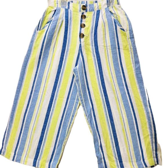 Ana A New Approach Linen Pants Size XS Green Blue Striped With Pockets - Picture 2 of 11
